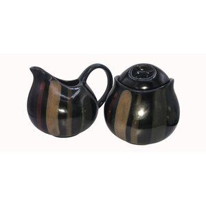 Sanyo Avanti Black Stoneware Creamer & Sugar Set  Microwave & Dishwasher Safe St